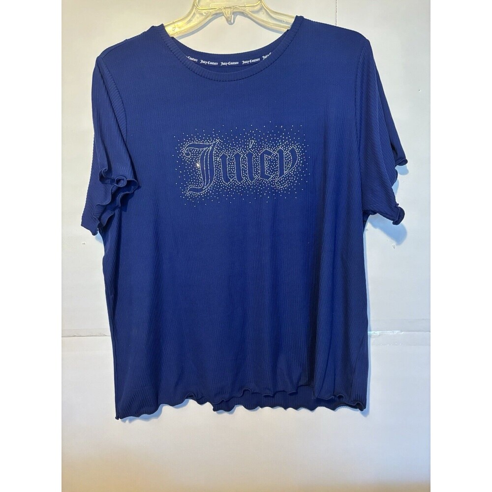 juicy Couture Pajama Set in Blue Top Sleep Shorts Blue Ribbed Embellished XL
